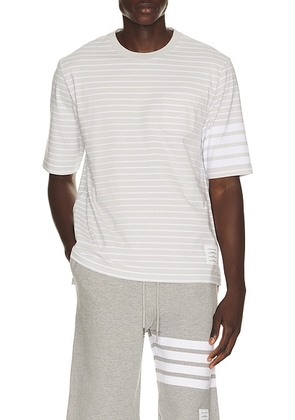 Thom Browne Short Sleeve Tee With Chest Pocket in Pale Grey & White - Grey. Size 2 (also in 1, 3, 4).