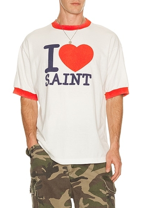 SAINT Mxxxxxx I Love Saint Short Sleeve Tee in White - White. Size L (also in M, XL/1X).