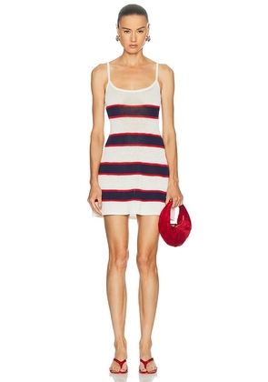 SEROYA Azriel Knit Mini Dress in Eggshell Stripe - Blue. Size S (also in XS, M, L).