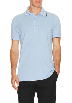 TOM FORD Contrast Lyocell Piquet Polo in Blue & Dark Brown - Blue. Size 48 (also in 46, 50).