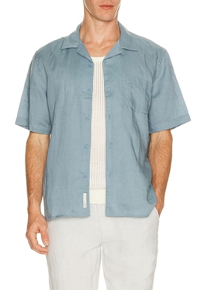 Onia Air Linen Convertible Vacation Shirt in Lagoon - Blue. Size L (also in S, M, XL/1X).