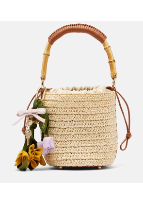 Self-Portrait Small raffia bucket bag