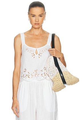 LUNYA Linen Embroidered Eyelet Tank Top in Sincere White - White. Size S (also in XS, M, L).