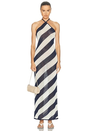 SEROYA Dree Knit Maxi Dress in Navy & Eggshell - Navy. Size M (also in XS, S, L, XL).