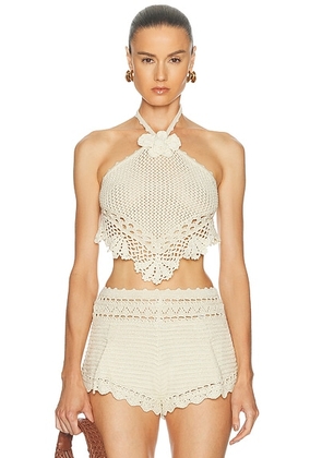 Retrofete Isaure Crochet Top in Metallic Ivory - Ivory. Size L (also in XS, S, M, XL).