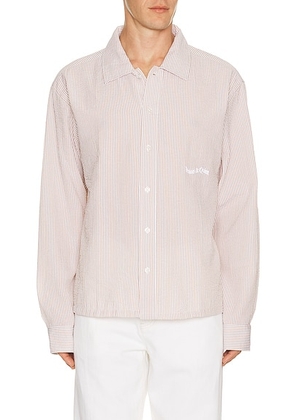 Museum of Peace and Quiet Wordmark Button Up in Brown - Brown. Size S (also in XS, M, L).