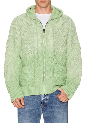Found Found Zip Up Cable Knit Hoodie in Vintage Faded Seafoam Green - Green. Size L (also in M, XL/1X, S).