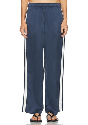 LUNYA Washable Silk Side Stripe Pant in Deep Blue & Soft Ivory - Navy. Size L (also in XS, S, M).