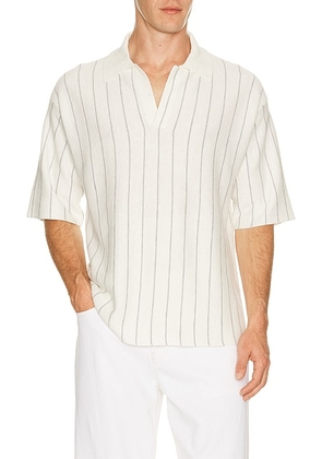 Helmut Lang Short Sleeve Stripe Polo. in White & Grey Stripe - White. Size L (also in S, M).
