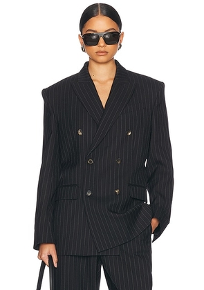 WARDROBE.NYC Double Breasted Blazer in Black Pinstripe - Black. Size L (also in ).