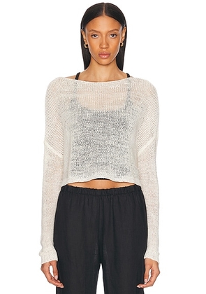 Enza Costa Linen Open Knit Bateau Sweater in White - White. Size L (also in ).