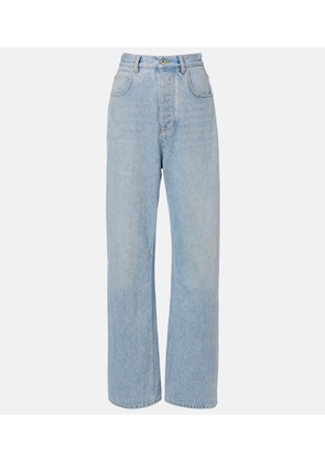 Bottega Veneta Intrecciato leather-trimmed wide-leg jeans