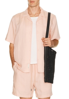 Onia Air Linen Convertible Vacation Shirt in Pink Sand - Pink. Size L (also in S, M, XL/1X).