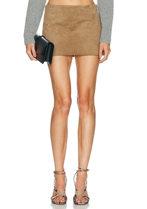 KHAITE Jett Suede Skirt in Khaki - Brown. Size 0 (also in 2, 4, 6).