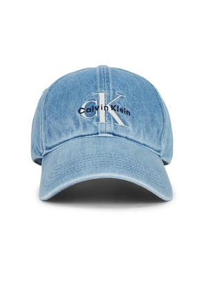 Calvin Klein Monologo Embroidered Baseball Cap in Denim-Medium.