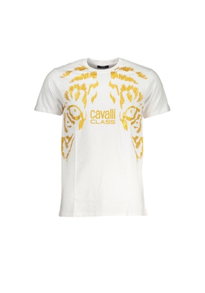 Cavalli Class Bianco Cotton Men T-Shirt - XL