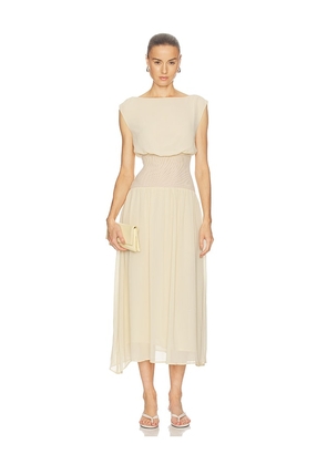 ALL THE WAYS X Ivana Ramirez Aniya Midi Dress in Cream. Size L. Also in S, XXS, XS, M, XL.