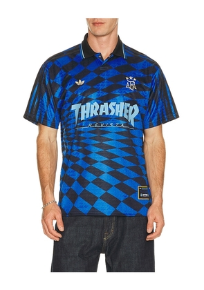 adidas Originals x Thrasher Magazine x AFA Jersey in Blue. Size L. Also in M, S, XL/1X, XS, XXL/2X.