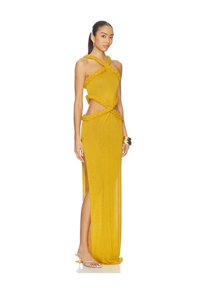Bronx and Banco Knit Celeste Halterneck Dress in Mustard. Size L. Also in M, XL.