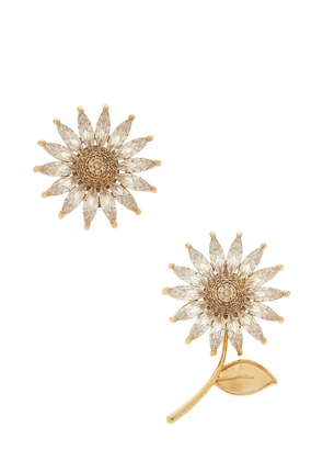 Anton Heunis Asymmetric Daisy Earrings in Metallic Gold.