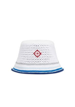 Casablanca Mesh Stripe Crochet Hat in White.