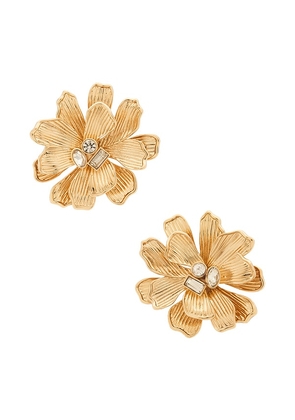BaubleBar Floral Statement Earrings in Metallic Gold.
