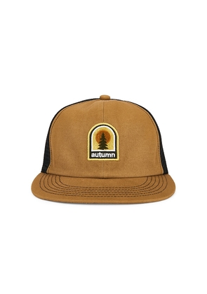 Autumn Headwear Twill 6 Panel Trucker Cap in Brown.