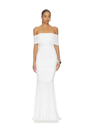 Norma Kamali Sleeveless Cowl Neck Side Shirred Fishtail Gown in White. Size L. Also in XS, XXS, S, M.