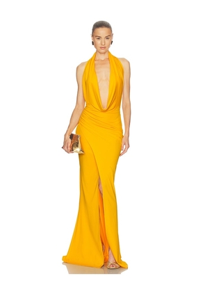 Lapointe Matte Tech Cowl Neck Shirred Gown in Yellow. Size L. Also in M.