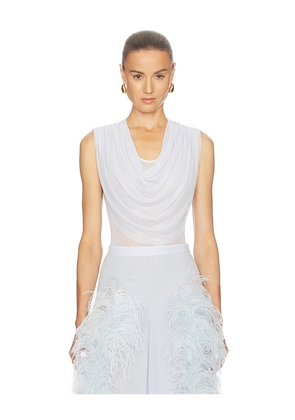 Lapointe Mesh Cowl Neck Bodysuit in Blue. Size L. Also in S, XS, M.