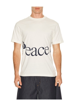 Museum of Peace and Quiet Jumbo Wordmark T-Shirt in White. Size L. Also in XS, S, M, XL/1X.