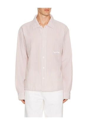 Museum of Peace and Quiet Wordmark Button Up in Brown. Size L. Also in XS, S, M, XL/1X.