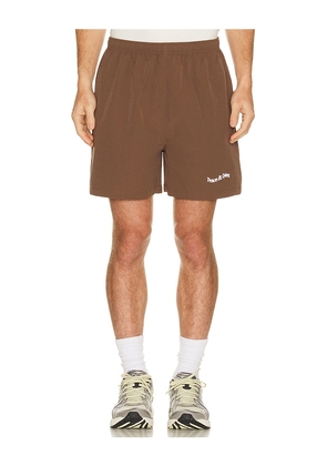 Museum of Peace and Quiet Wordmark Seersucker Shorts in Brown. Size L. Also in XS, S, M.