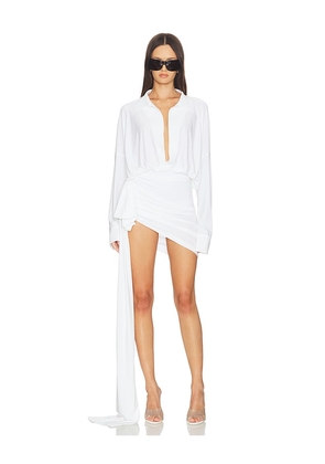 Norma Kamali Super Oversized Shirt Side Drape Dress in White. Size M. Also in S.