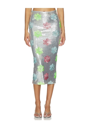 Le Superbe Moderne Maui Liza Skirt in Metallic Silver. Size L. Also in S.