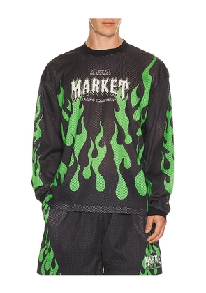 Market Toxic Flames Long Sleeve Mesh Jersey in Black. Size L. Also in S, M, XL/1X.