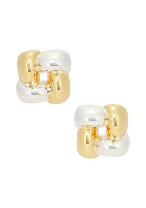 Jenny Bird Medium Woven Square Earrings in Metallic Gold,Metallic Silver.