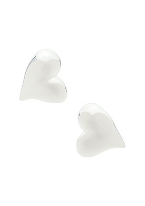 Jenny Bird Art Heart Symmetrical Button Earrings in Metallic Silver.