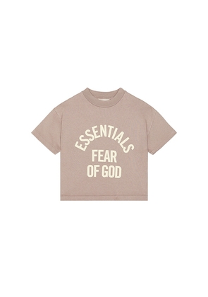 Fear of God ESSENTIALS Kids Campus 90's Short Sleeve Tee in Mauve. Size 2/3. Also in 4/5, 6/7.