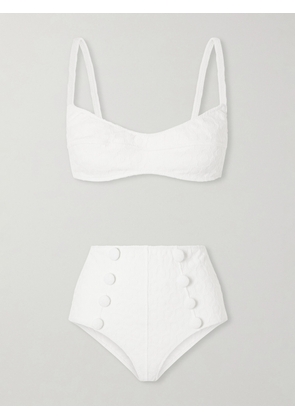 Lisa Marie Fernandez - Balconette Button-embellished Floral-jacquard Bikini - White - 1,2,3,4