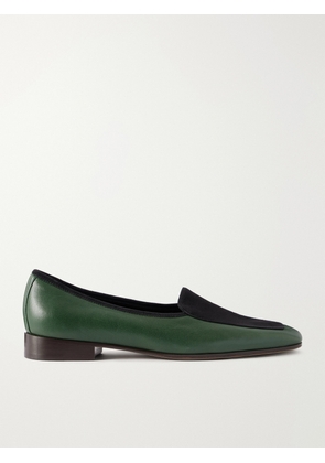 The Row - Adam Suede-trimmed Glossed-leather Penny Loafers - Green - IT35,IT36,IT37,IT37.5,IT38,IT38.5,IT39,IT39.5,IT40,IT40.5,IT41,IT42