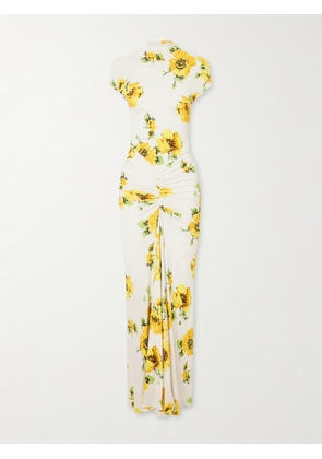 Alaïa - Floral-print Jersey Draped Maxi Dress - White - FR 34,FR 36,FR 38,FR 40,FR 42,FR 44
