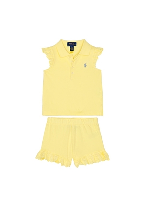 Polo Ralph Lauren Sleeveless Stretch Mesh Eyelet Polo Shirt With Short in Yellow. Size 2. Also in 4, 5, 6.