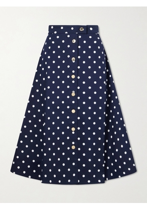 Carolina Herrera - Polka-dot Cotton-blend Twill Midi Skirt - Blue - US2,US4,US6,US8,US10