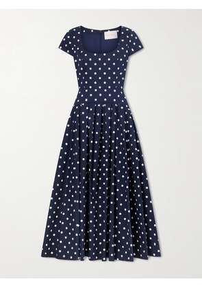 Carolina Herrera - Polka-dot Cotton-blend Twill Midi Dress - Blue - US0,US2,US4,US6,US8,US10,US12,US14