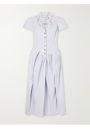 Vivienne Westwood - Pleated Striped Cotton Oxford Midi Dress - Off-white - IT36,IT38,IT40,IT42,IT44