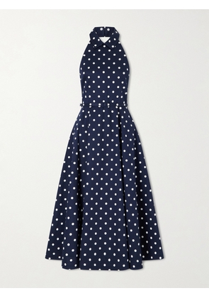 Carolina Herrera - Belted Halter-neck Polka-dot Cotton-blend Twill Midi Dress - Blue - US2,US4,US6,US8,US10,US12,US14,US16