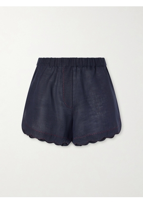 Vita Kin - Gatsby Scalloped Broderie Anglaise-trimmed Linen Shorts - Blue - x small,small,medium,large