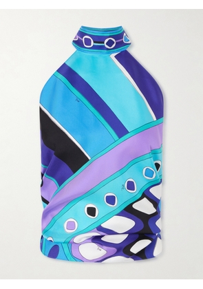 PUCCI - Printed Silk-twill Halterneck Top - Blue - One size
