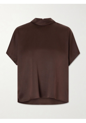 Brunello Cucinelli - Draped Silk-satin Blouse - Brown - xx small,x small,small,medium,large,x large